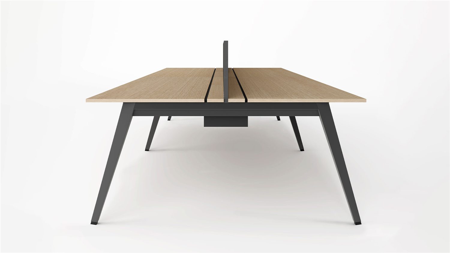 Bench de bureau en chêne clair, piétement acier noir et écran de séparation