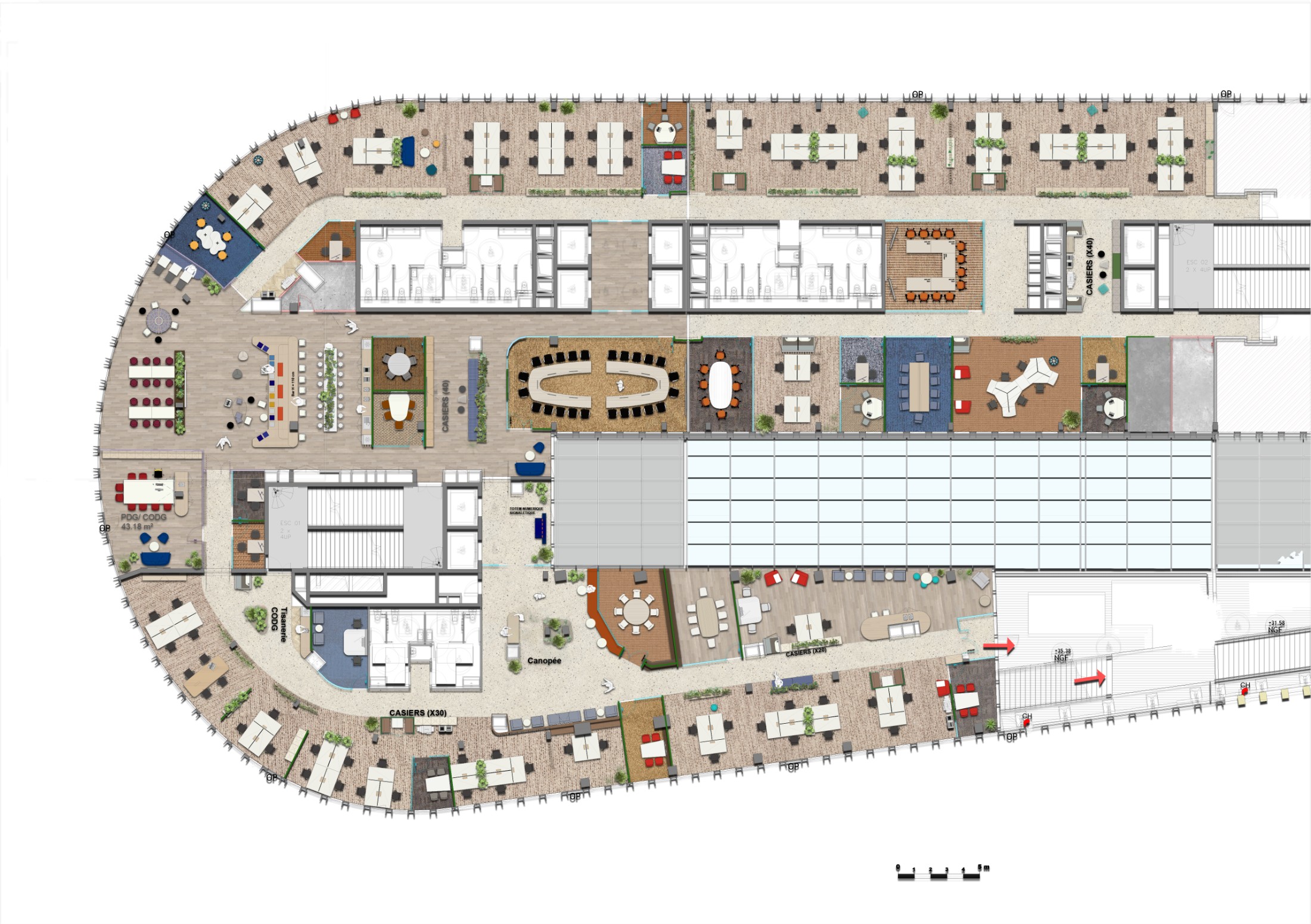 Plan d'implantation d'un plateau de bureaux